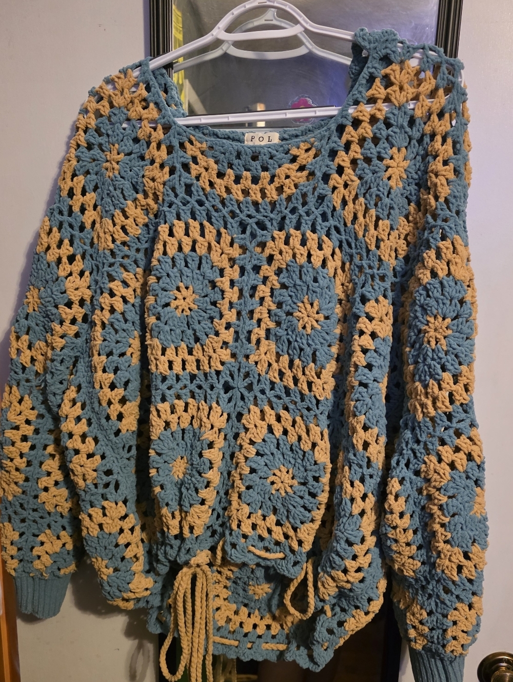 POL Small Oversized Hoodie Crochet Granny Square Fits Like Large PTP 24 EUC - Picture 2 of 2